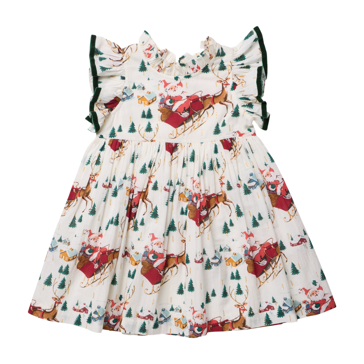 Pink Chicken Girls Jennifer Dress in White Santa Sleigh