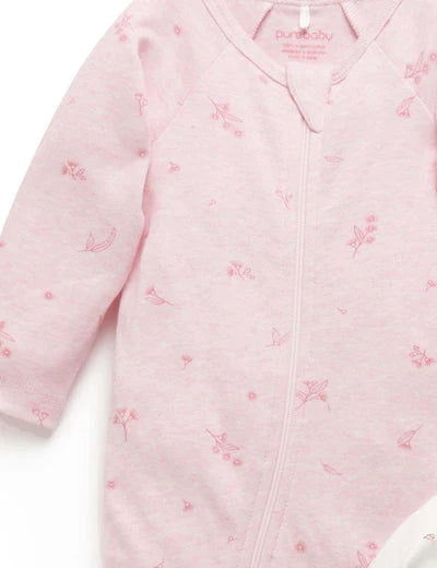 Purebaby Zip Footie in Pink Blossom