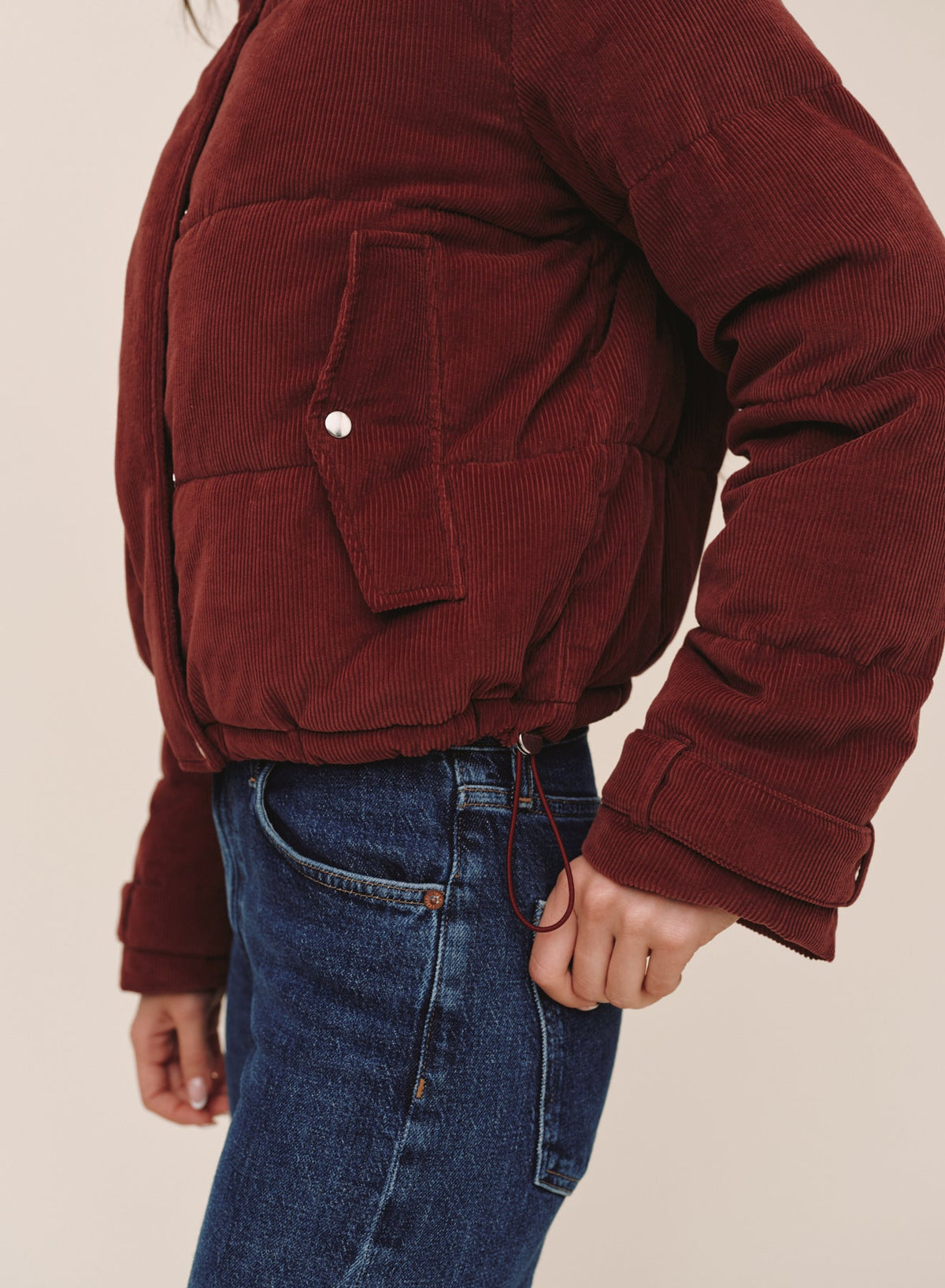 Bella Dahl Funnel Neck Puffer Jacket in Mahogany