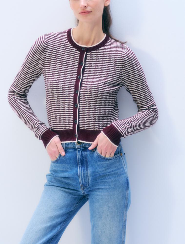 White + Warren Boucle Cardigan in Sangria/Ivory