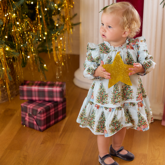 Pink Chicken Baby Girls Harper Dress Set in Mint Trees and Presents