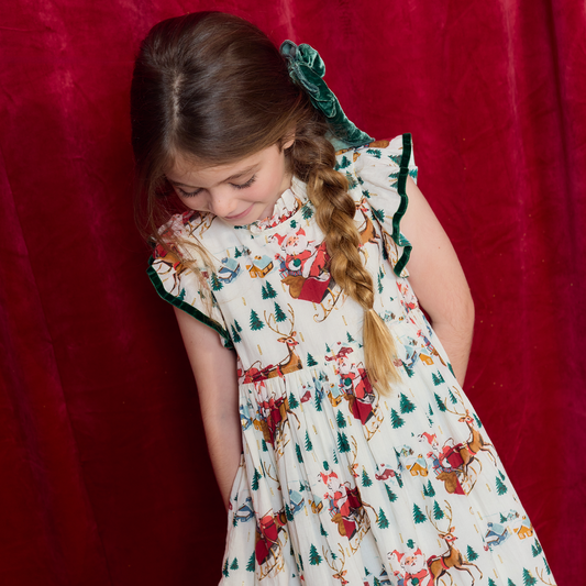 Pink Chicken Girls Jennifer Dress in White Santa Sleigh