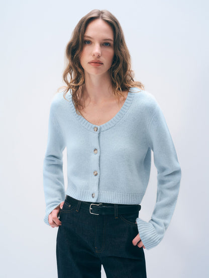 White + Warren Cashmere Scoop Short-Length Cardigan in Pastel Blue