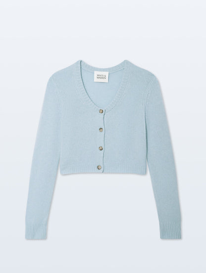 White + Warren Cashmere Scoop Short-Length Cardigan in Pastel Blue