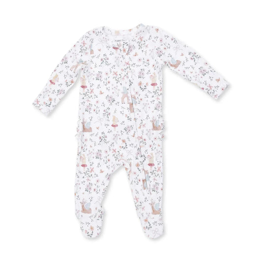 Angel Dear 2 Way Zipper Ruffle Back Footie in Enchanted Woodland