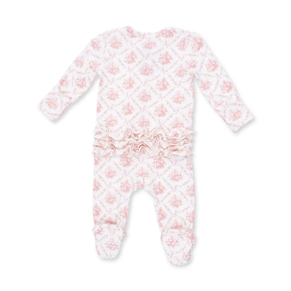 Angel Dear 2 Way Zipper Ruffle Back Footie in Rosebow Lattice