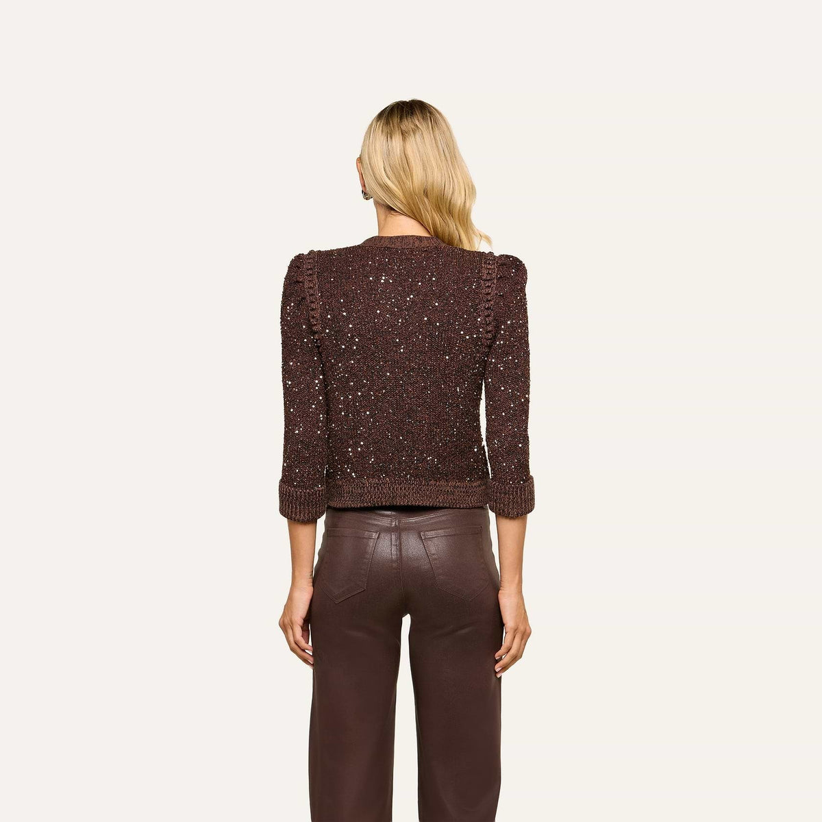 L'Agence Thistle Sequined Cardigan in Black/Java/Sequins