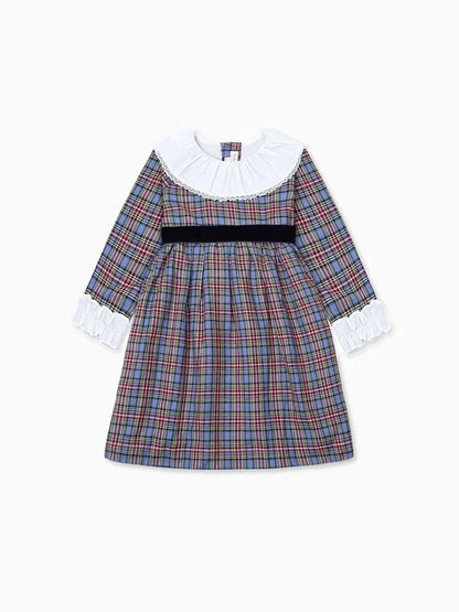La Coqueta Aurelia Dress in Blue Tartan