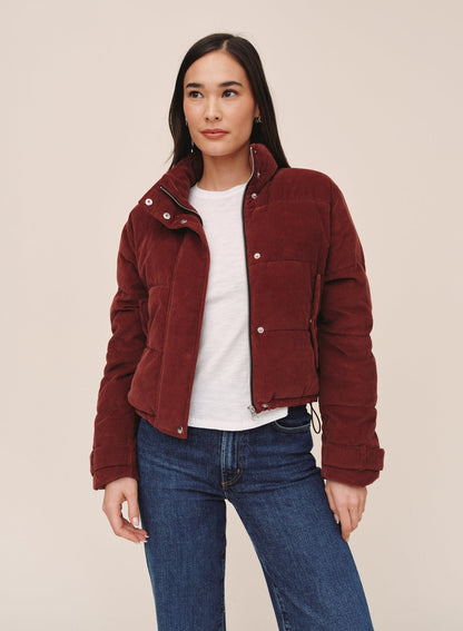 Bella Dahl Funnel Neck Puffer Jacket in Mahogany
