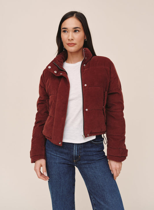 Bella Dahl Funnel Neck Puffer Jacket in Mahogany