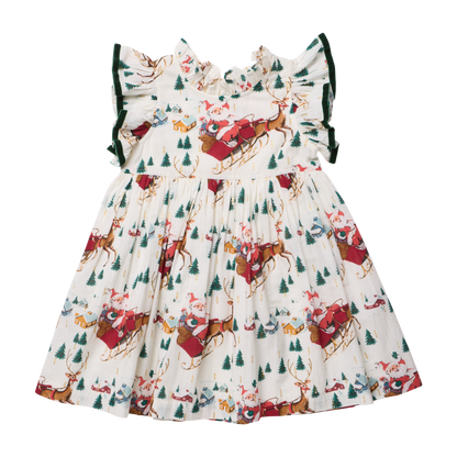 Pink Chicken Girls Jennifer Dress in White Santa Sleigh