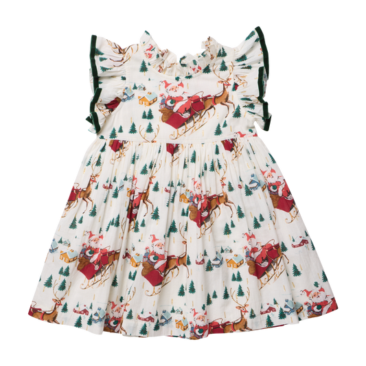 Pink Chicken Girls Jennifer Dress in White Santa Sleigh