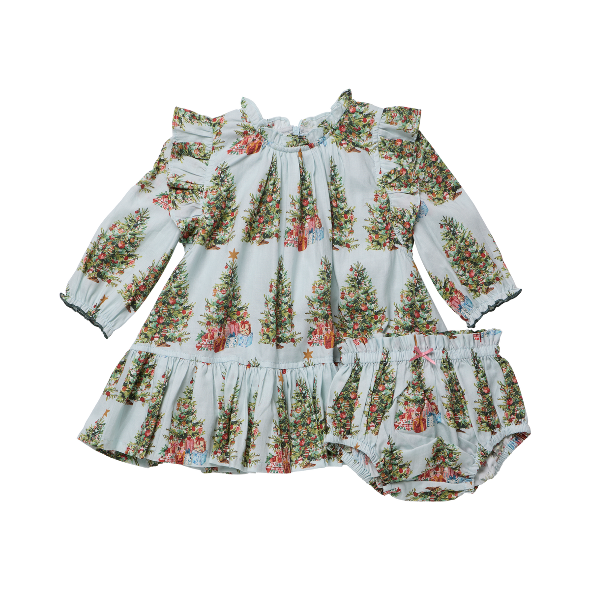 Pink Chicken Baby Girls Harper Dress Set in Mint Trees and Presents