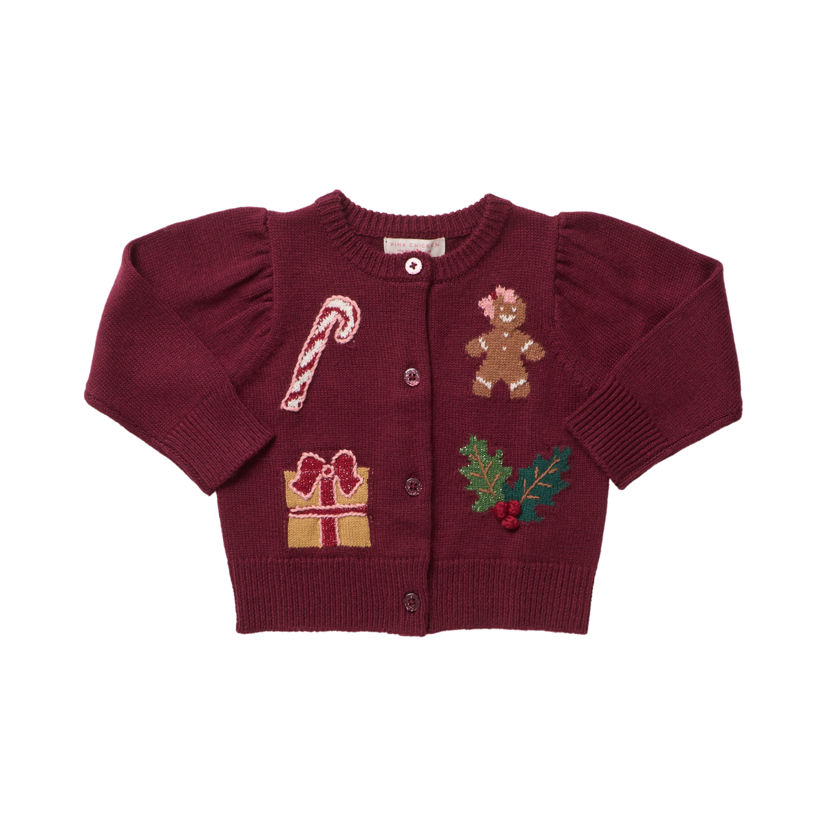 Pink Chicken Girls Constance Sweater in Burgundy Holiday Patches