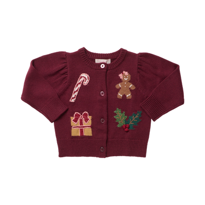 Pink Chicken Girls Constance Sweater in Burgundy Holiday Patches