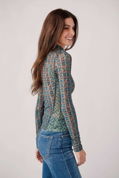 Free People Lyric Sheer Lace Long Sleeve Turtleneck Top