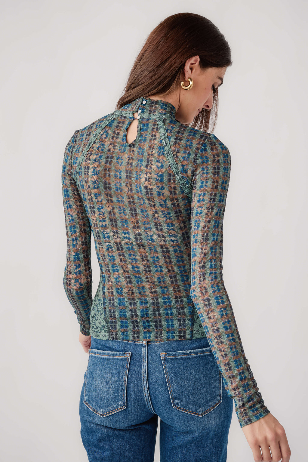 Free People Lyric Sheer Lace Long Sleeve Turtleneck Top