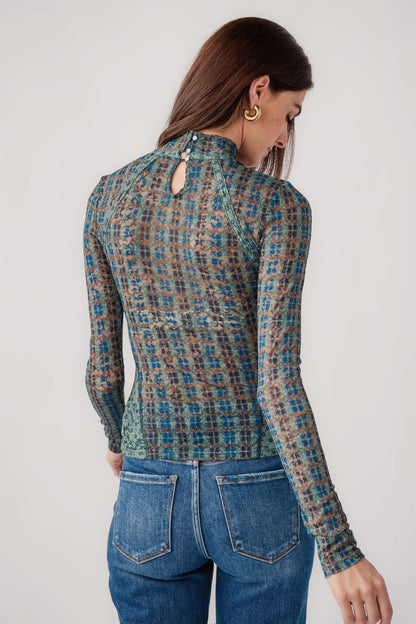 Free People Lyric Sheer Lace Long Sleeve Turtleneck Top