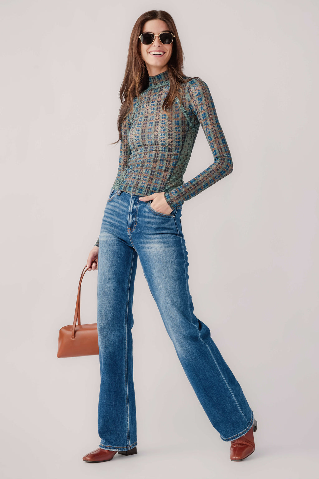 Free People Lyric Sheer Lace Long Sleeve Turtleneck Top