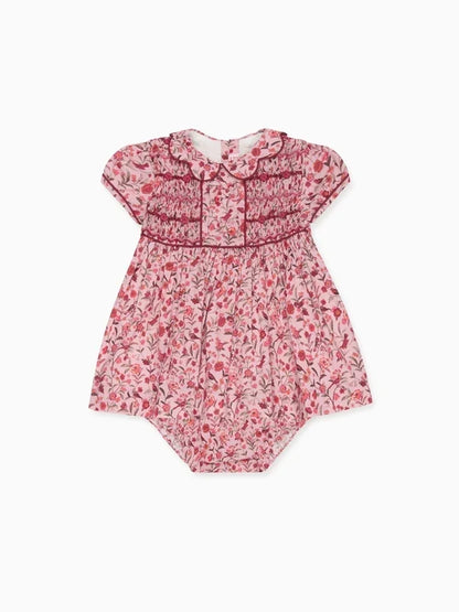 La Coqueta Scarlett Baby Girl Hand Smocked Fish in Pink Bird Floral
