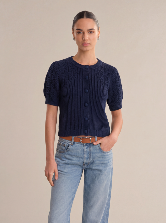 525 America Cici Bobble Knit Cardigan in Dark Blue