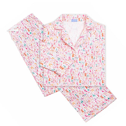 Joy Street Women's Long Pajama Set in Pink Apres Ski