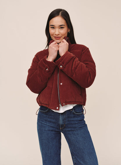 Bella Dahl Funnel Neck Puffer Jacket in Mahogany