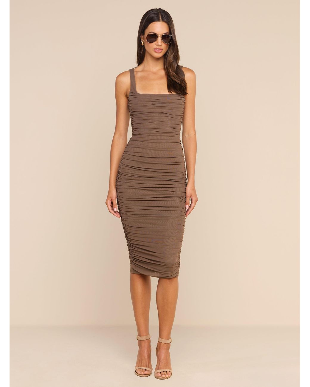 L'agence Anya Shirred Midi Dress in Dark Cardamom