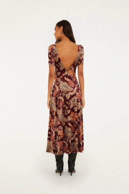 Farm Rio Delhi Maxi Dress in Burgundy Floral