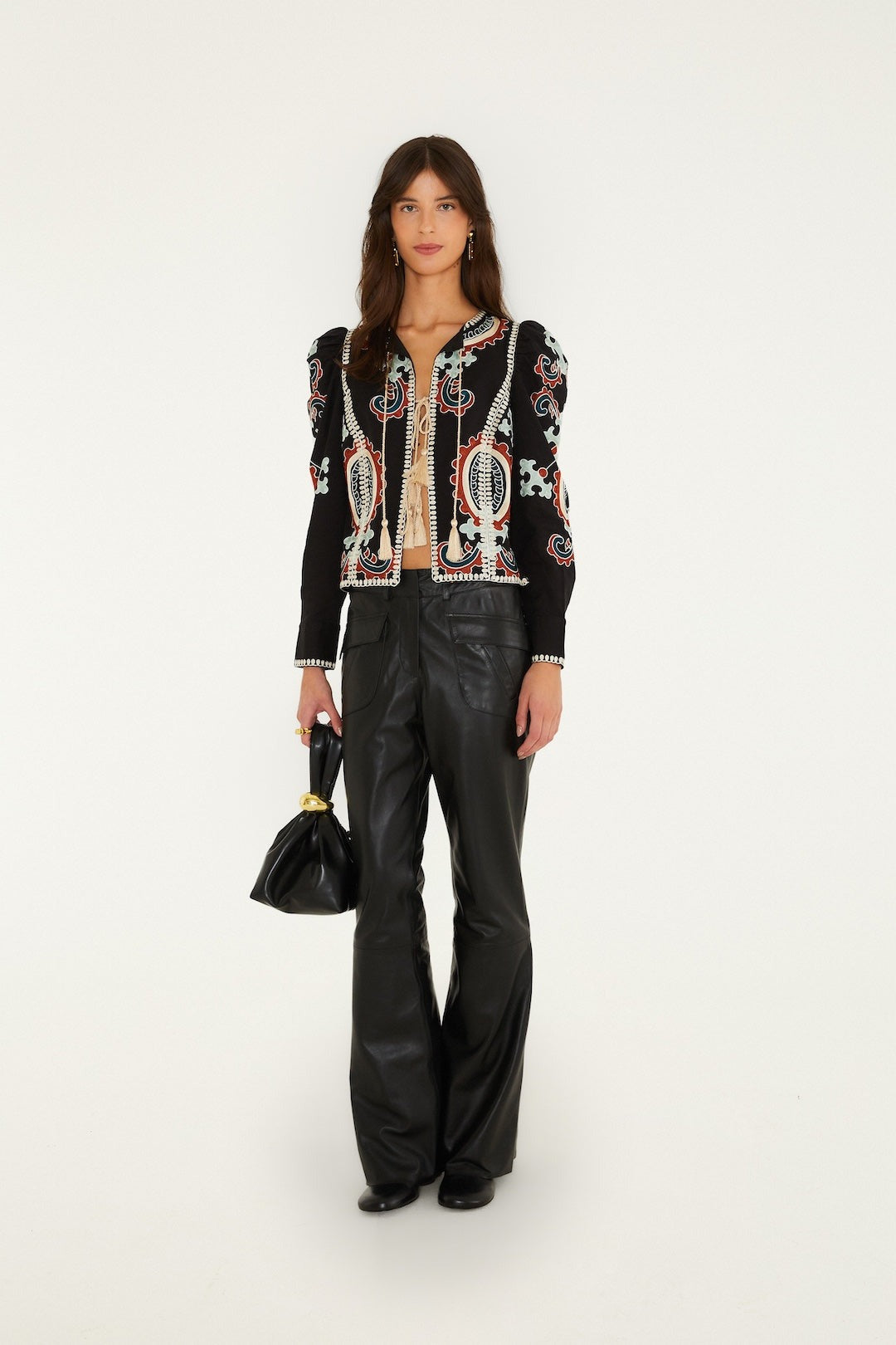 Farm Rio Fantasy Embroidered Long Sleeve Blouse in Black